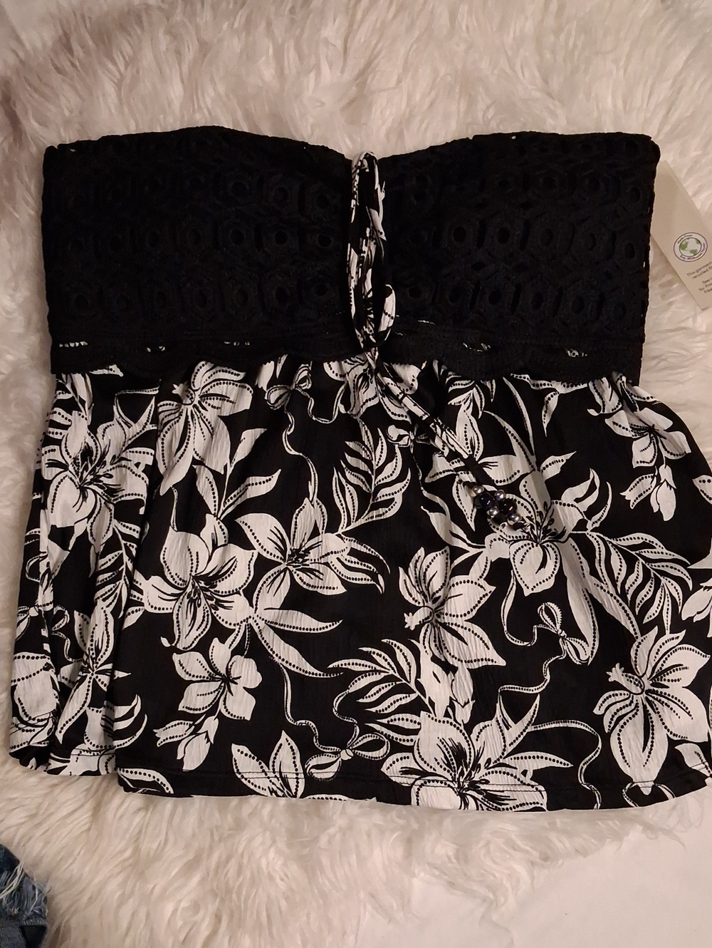 No Boundaries Black & White Floral Tube Mini Skirt